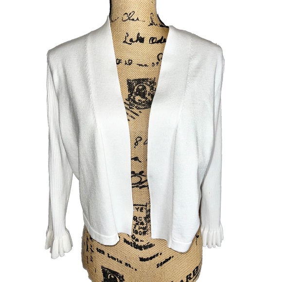 Calvin Klein Open Front Ruffled Cuff Cropped Cardi
